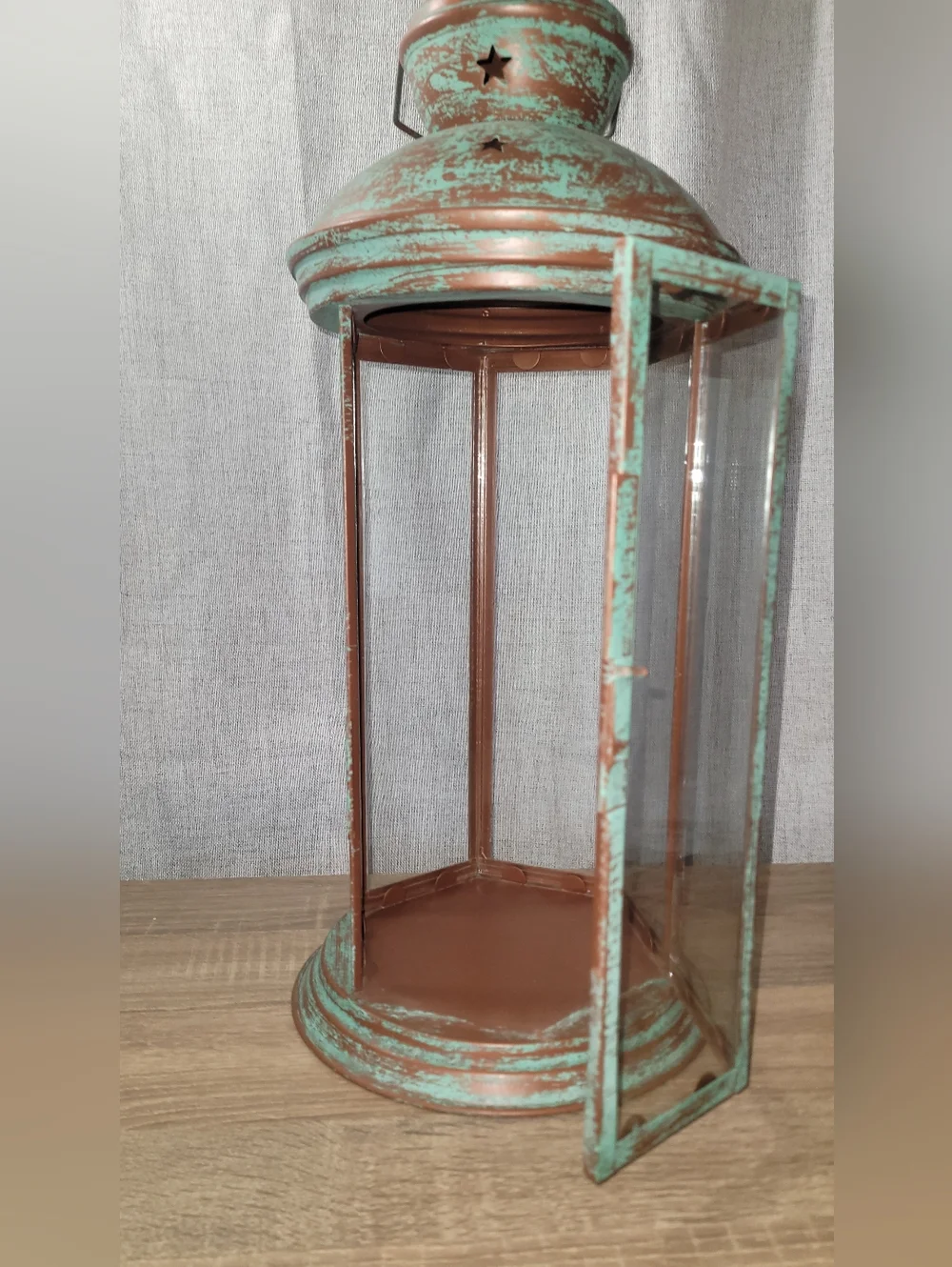 Distressed Turquoise Metal Lantern Large 20